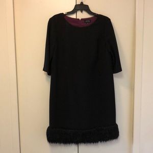 Black faux fur trimmed dress, Tahari size 10
